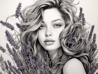 Drawings of Lavender, black and white style