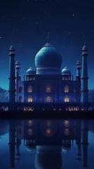 Crédence de cuisine en verre imprimé Half Dome a mosque is illuminated with stars at night sky with blue glow background