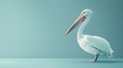 Fototapeta na wymiar Pelican on Blue Space Background in VRay Tracing Style