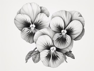 Drawings of Pansies, black and white style