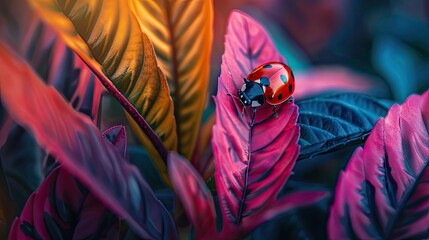 A ladybug gracefully perched on a vibrant leaf, showcasing the wonders of macro photography.
