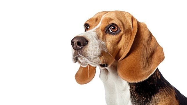 Close up of a dog's face on a white background, perfect for pet-related projects