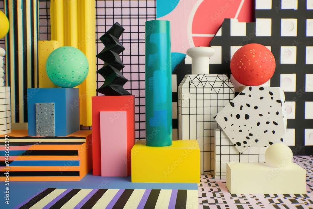 Poster Colorful objects arranged on a table, suitable for various projects