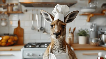 Chef Kangaroo in Cute Kitchen Setting - obrazy, fototapety, plakaty