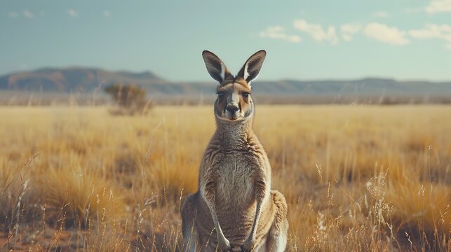 Kangaroo Standing in Desert Field