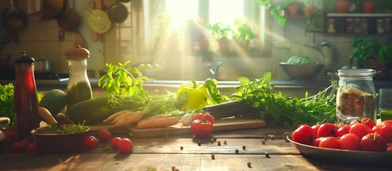 Foto op Plexiglas vegetables healthy vegetarian concept background © Menganga