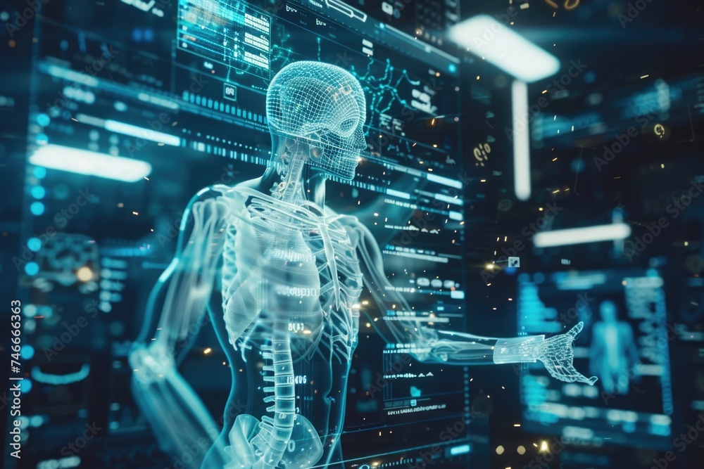 Poster skeleton on computer screen, suitable for technology concept