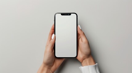Female Hand holding modern smartphone mockup on white background 