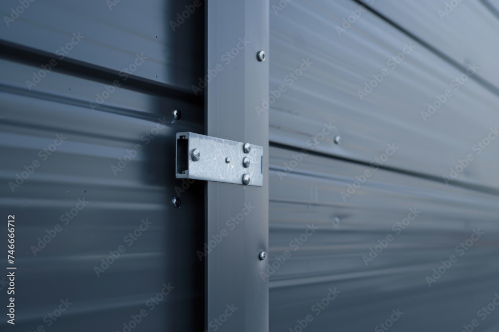 Poster close up of a metal door with latch. suitable for industrial or security concepts