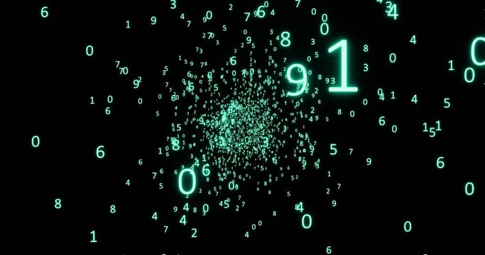 Animation of numbers flying in the digital space.