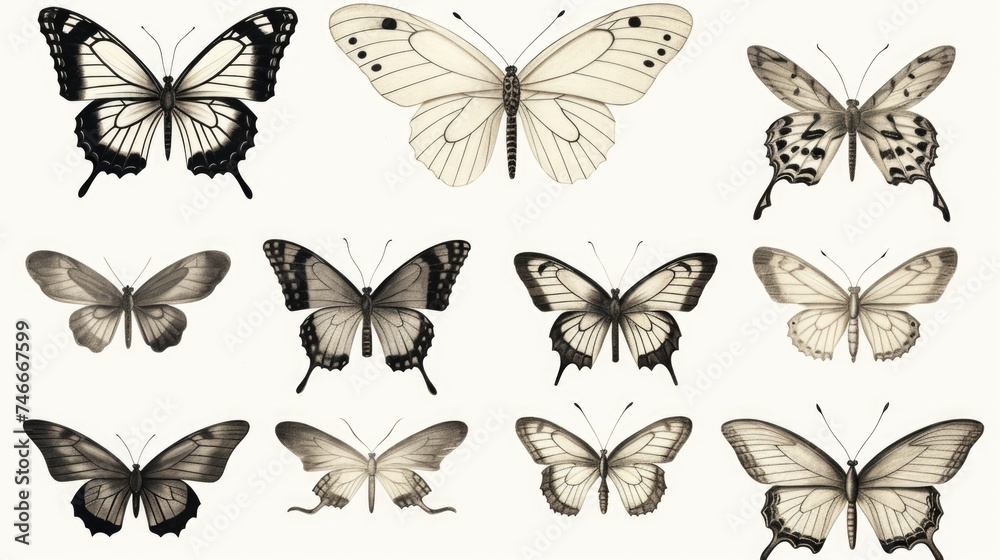 Aufkleber A collection of colorful butterflies on a plain white background. Ideal for various design projects