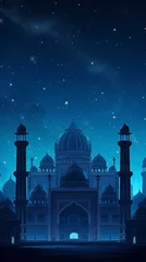 Papier Peint photo autocollant Half Dome a mosque is illuminated with stars at night sky with blue glow background