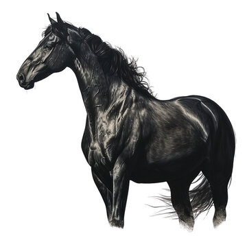 Generative AI image of a detailed black horse's head.