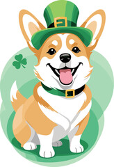 Fototapeta premium Cute Corgi dog in green costume illustration for St Patrick’s day theme on transparent background png, graphic design element for holiday event or kids, baby shower and nursery decor