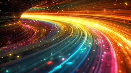 Multicolored vortex energy, cosmic spiral waves, colorful swirl path, abstract futuristic digital background