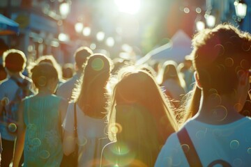 A group of people walking down a street. Suitable for urban lifestyle concepts