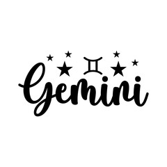 Gemini Zodiac clip art typography design on plain white transparent isolated background for card, shirt, hoodie, sweatshirt, apparel, tag, mug, icon, poster or badge