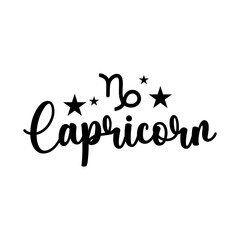 Capricorn Zodiac clip art typography design on plain white transparent isolated background for card, shirt, hoodie, sweatshirt, apparel, tag, mug, icon, poster or badge