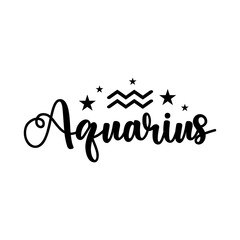 Fototapeta na wymiar Aquarius Zodiac clip art typography design on plain white transparent isolated background for card, shirt, hoodie, sweatshirt, apparel, tag, mug, icon, poster or badge