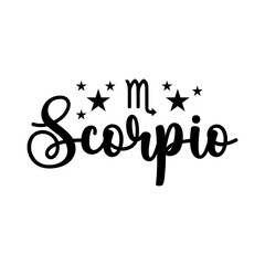 Scorpio Zodiac clip art typography design on plain white transparent isolated background for card, shirt, hoodie, sweatshirt, apparel, tag, mug, icon, poster or badge