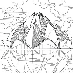 Luxury Building Outline Vector Illustration. Luxury Building Scenery Outline Illustration. Buildings From 2030. Buidling Coloring Page. Coloring Page For Kids and Adults.