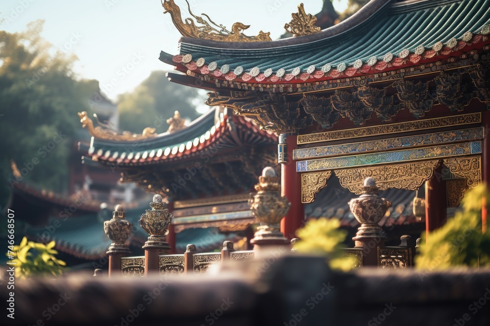 Poster a building adorned with numerous statues. ideal for architectural and historical projects