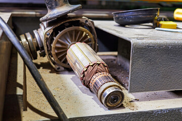 rotor of the disassembled angle grinder