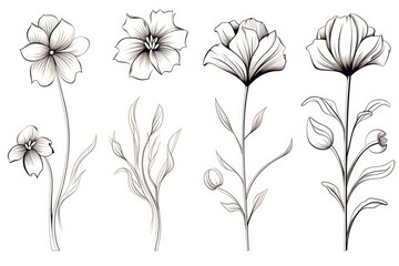 Detailed ink illustration of a bouquet of flowers, suitable for various design projects