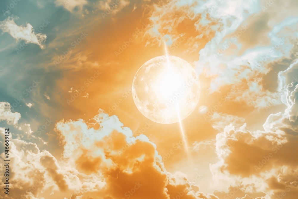 Poster sunlight shining through clouds, ideal for nature or weather concepts