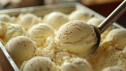 Vanilla ice cream in a bowl on wooden background
