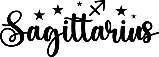 Sagittarius Zodiac clip art typography design on plain white transparent isolated background for card, shirt, hoodie, sweatshirt, apparel, tag, mug, icon, poster or badge