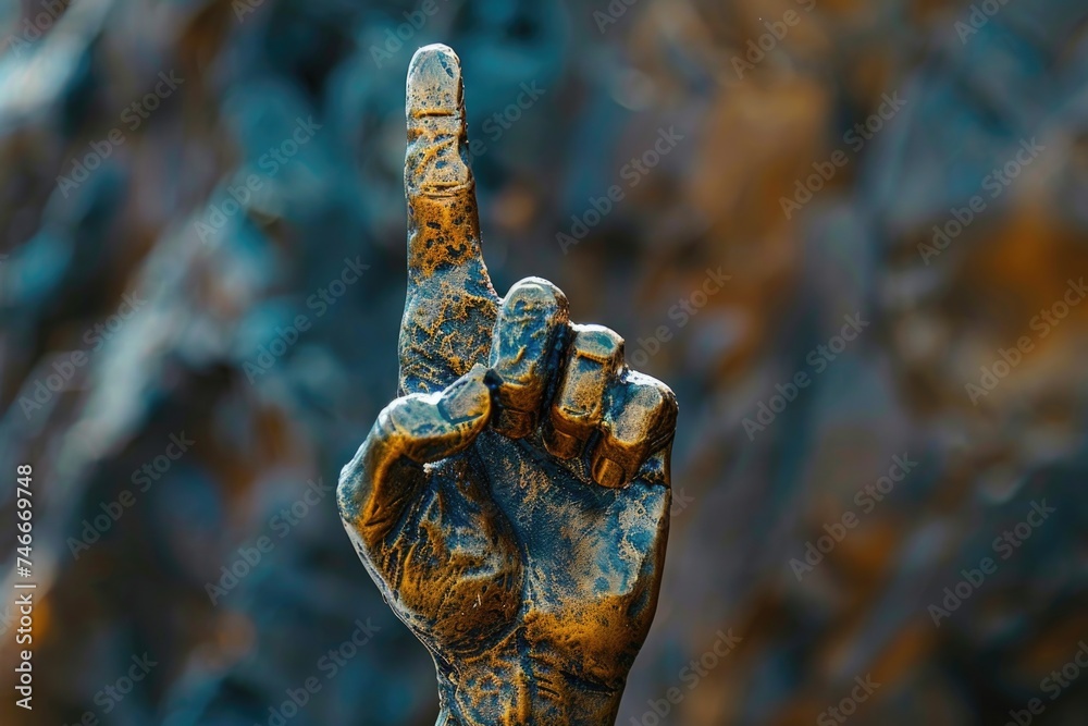 Poster A statue of a hand with a finger pointing upwards. Suitable for various concepts and designs