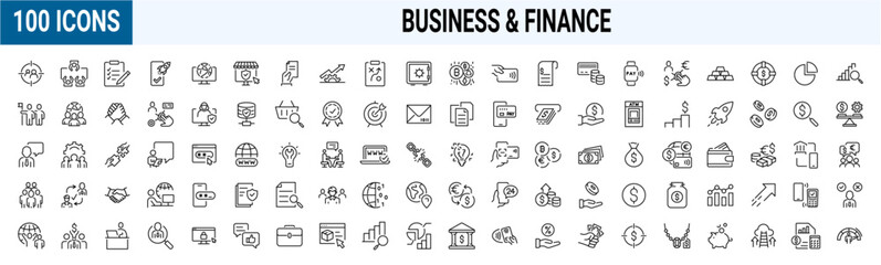 Business Finance line web icons Money and Coins. Cash, Credit Cards, Money Bag, Containing banking, Investment, income, accounting, money, loan. Editable stroke.