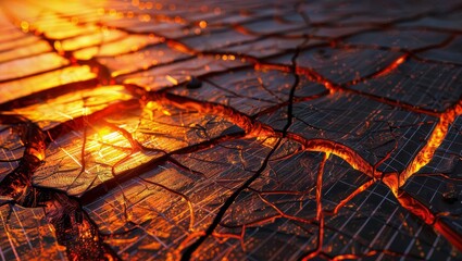 Cracked Earth: A dramatic scene of fire burning on a cracked and scorched earth, revealing the power of nature.