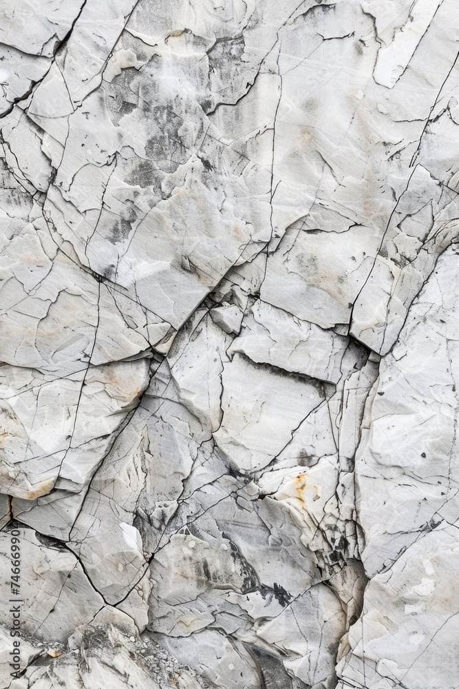 Poster detailed close up of a rock wall with visible cracks. suitable for geological studies or background 