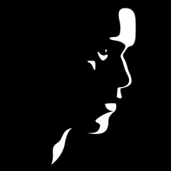vector black and white light and shadow isolated image of male face formed by shadow. severe male profile. useful for men's products advertising, barbershop, men's clothing stores, logo, print, poster