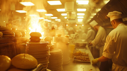 Chefs preparing food in the kitchen