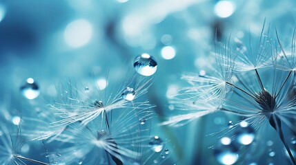 Abstract macro photo of dandelion seeds with water drops