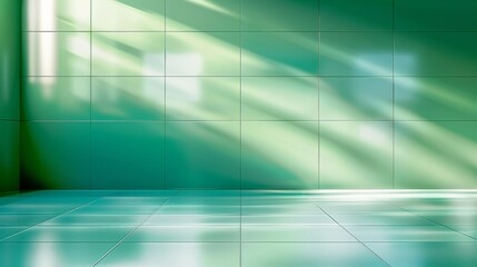 Abstract green and blue blurred background of a supermarket aisle, ideal for advertising and marketing concepts with copy space