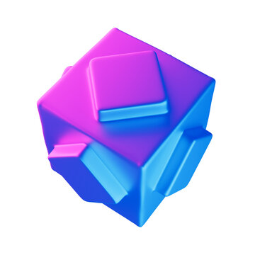 Iridescent 3D Neon Metalic Cube Object 