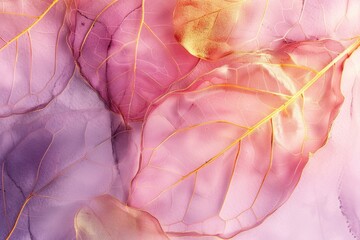 Detailed view of a pink and gold leaf, perfect for botanical designs