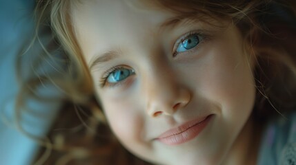 Detailed close-up of a young girl with striking blue eyes. Perfect for beauty or vision-related concepts