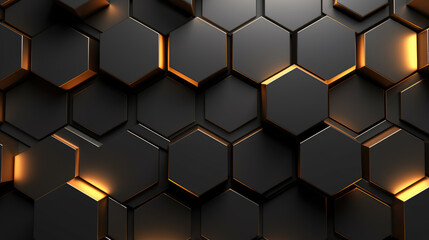 Luxury hexagonal abstract gray metal background with golden light lines