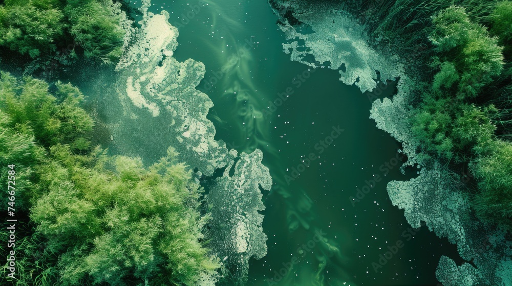 Poster aerial view of a river surrounded by trees, suitable for nature concepts