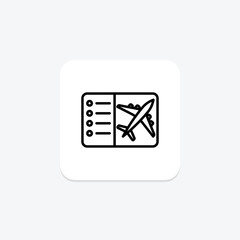 Flights icon, airline tickets, air travel, flight booking, flight reservations line icon, editable vector icon, pixel perfect, illustrator ai file