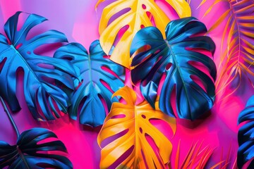 Vibrant tropical leaves against a pink backdrop. Perfect for summer designs