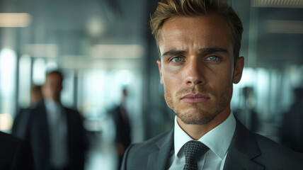 Fototapeta premium Successful young executive standing confidently in office.