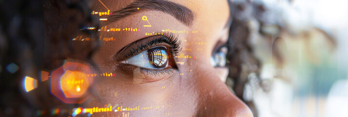 Banner with close-up of a woman's eye with digital overlay
