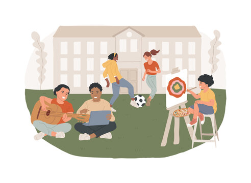 After school activities isolated concept vector illustration. Teens engagement, extracurricular activity, debate team, volunteer work, community service, student newspaper vector concept.