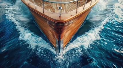 The prow of a big wooden yacht cutting through the sea, symbolizing the allure of luxury sailing. - obrazy, fototapety, plakaty